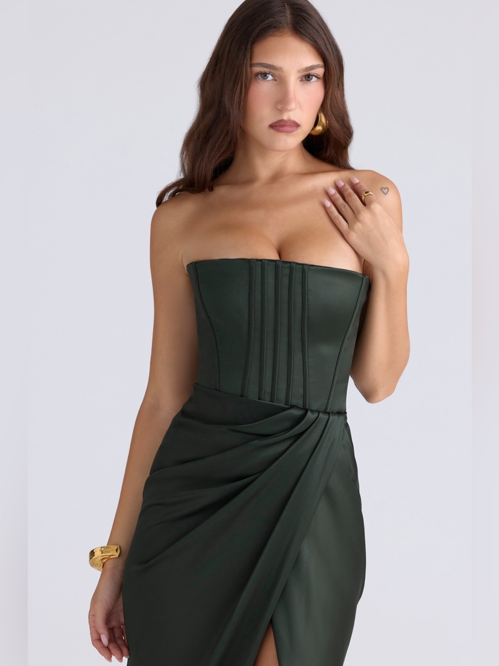 House of CB Carelle Strapless Corset Satin Dress | Lace-Up Back Size M NWOT - Picture 4 of 17